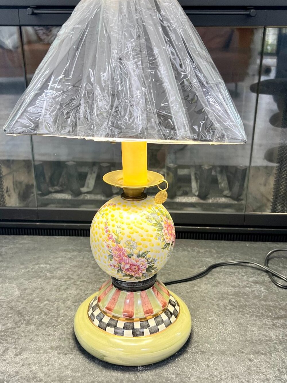 Vintage MacKenzie-Childs Torquay Courtly Check Floral Table Lamp